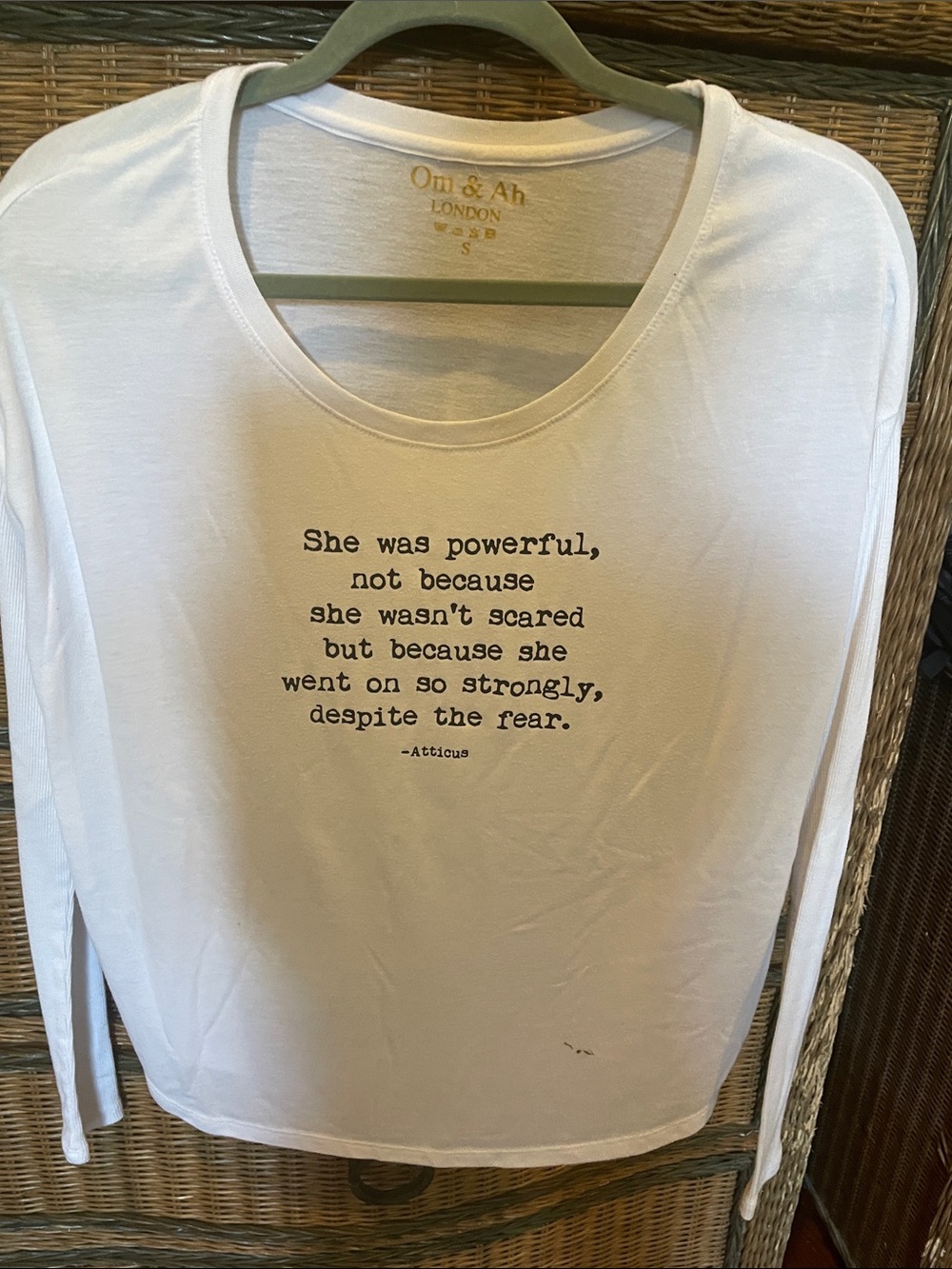 White Long-Sleeve Quote Tee — 'She Was Powerful'